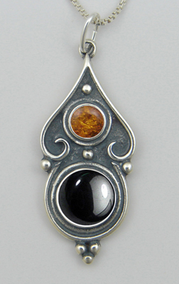 Sterling Silver Romantic Necklace in Hematite And Amber